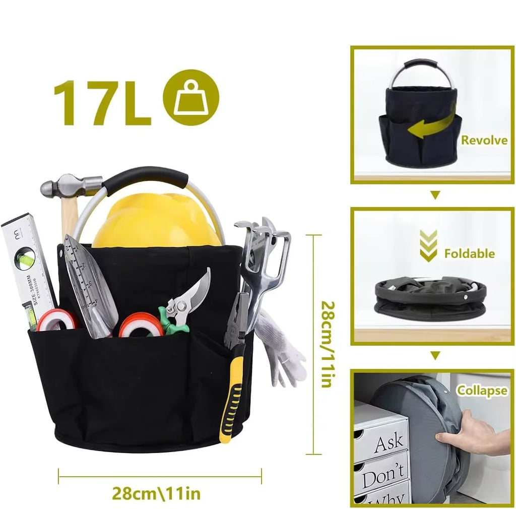 17L Large Storage Organiser Bag Folding Basket Picnic Tote Outdoor Cleaning Caddy with Handle Tool Bag Cleaning Supplies
